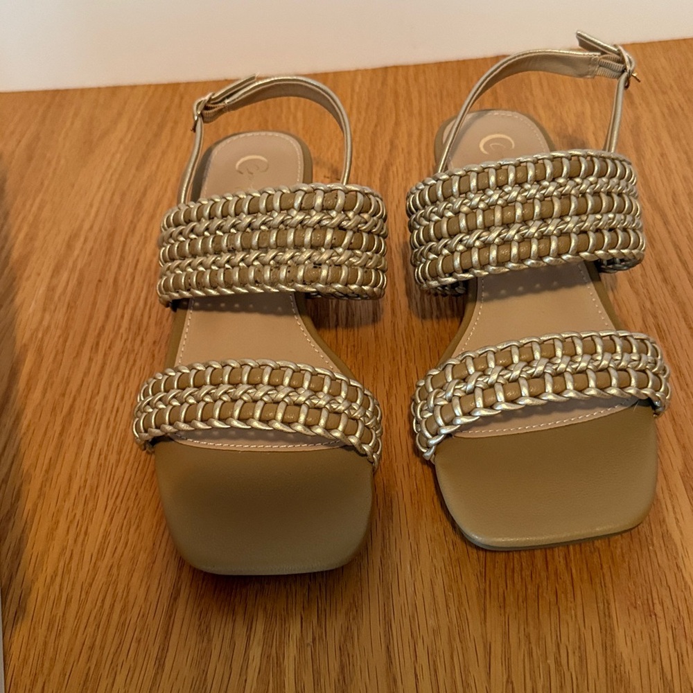 NUDE Gold Woven Strap Sandals
